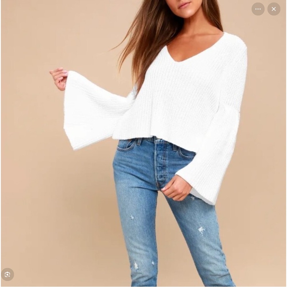 Free People White Bell Sleeve Knit Sweater Size Small